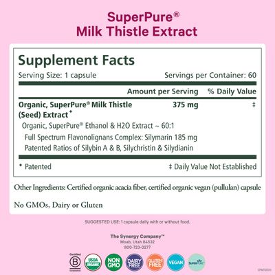 PURE SYNERGY SuperPure Milk Thistle Extract Liver Detox and Cleanse Supplement Organic Milk Thistle Extract with Silymarin for Healthy Liver Support 60 Capsules