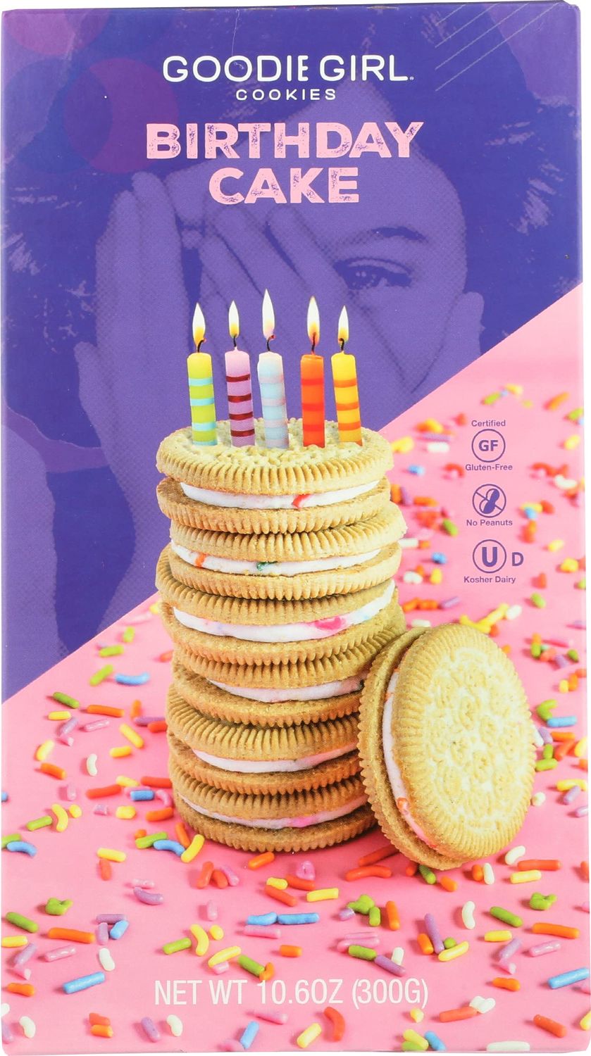Goodie Girl Gluten Free Cookies, Birthday Cake Cookies, Certified Gluten Free, Peanut Free, Egg Free and Kosher 10.6oz Boxes, Pack of 6