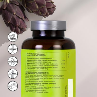 NEW NORDIC Active Liver Gummies, Milk Thistle, Artichoke & Turmeric Supplement, Natural Peach & Mango Flavor, Sugar Free & Vegan, 60 Count Pack of 1