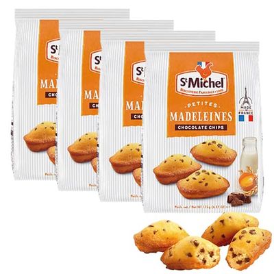 St Michel Mini Chocolate Chip Madeleines French Sponge Cakes Made in France, Pack of 4 2.64 oz each Non-GMO