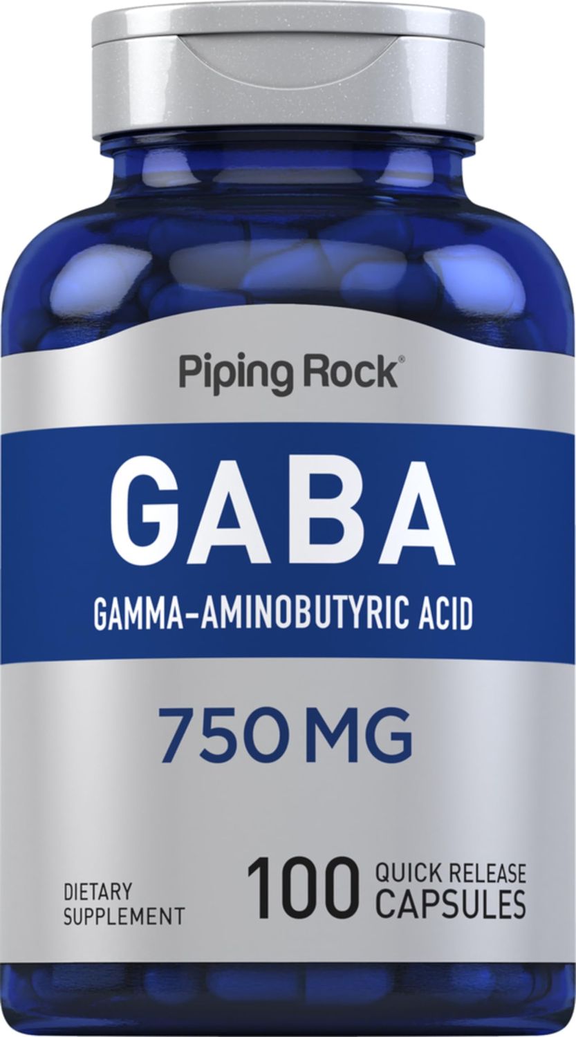 Piping Rock GABA Supplement 750mg Capsules 100 Count Gamma-Aminobutyric Acid Non-GMO, Gluten Free