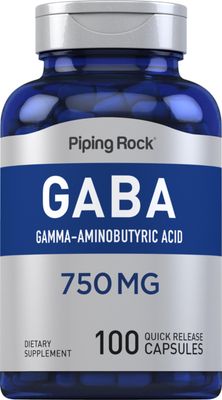 Piping Rock GABA Supplement 750mg Capsules 100 Count Gamma-Aminobutyric Acid Non-GMO, Gluten Free