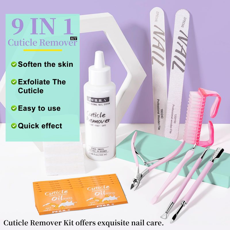 NXJ INFILILA Cuticle Kit, Manicure Kit for Women Cuticle Remover Liquid Cuticle Softener 3.38 oz, Cuticle Trimmer Cuticle Pusher, Cuticle Oil, 200PCS Nail Wipes with Nail Wipes, Gifts for Nail Care