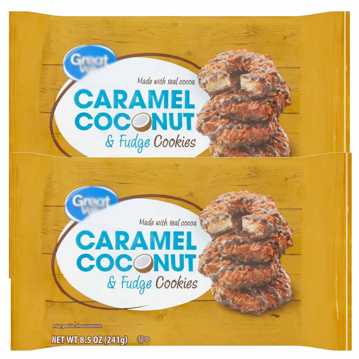 Caramel Coconut &amp; Fudge Cookies, Chocolatey Chewy Drizzling, Great Snack Snacking Food Dessert Sweet Treat, 8.5oz Value Pack of 2