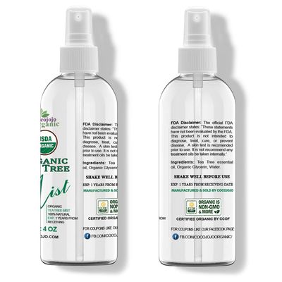 Dr Joe Lab Organic Tea Tree Mist For Skincare - USDA Certified - 4 oz- Face Spray - Soothing & Relaxing -Pure Essential Oil & Glycerin and Body Spray.