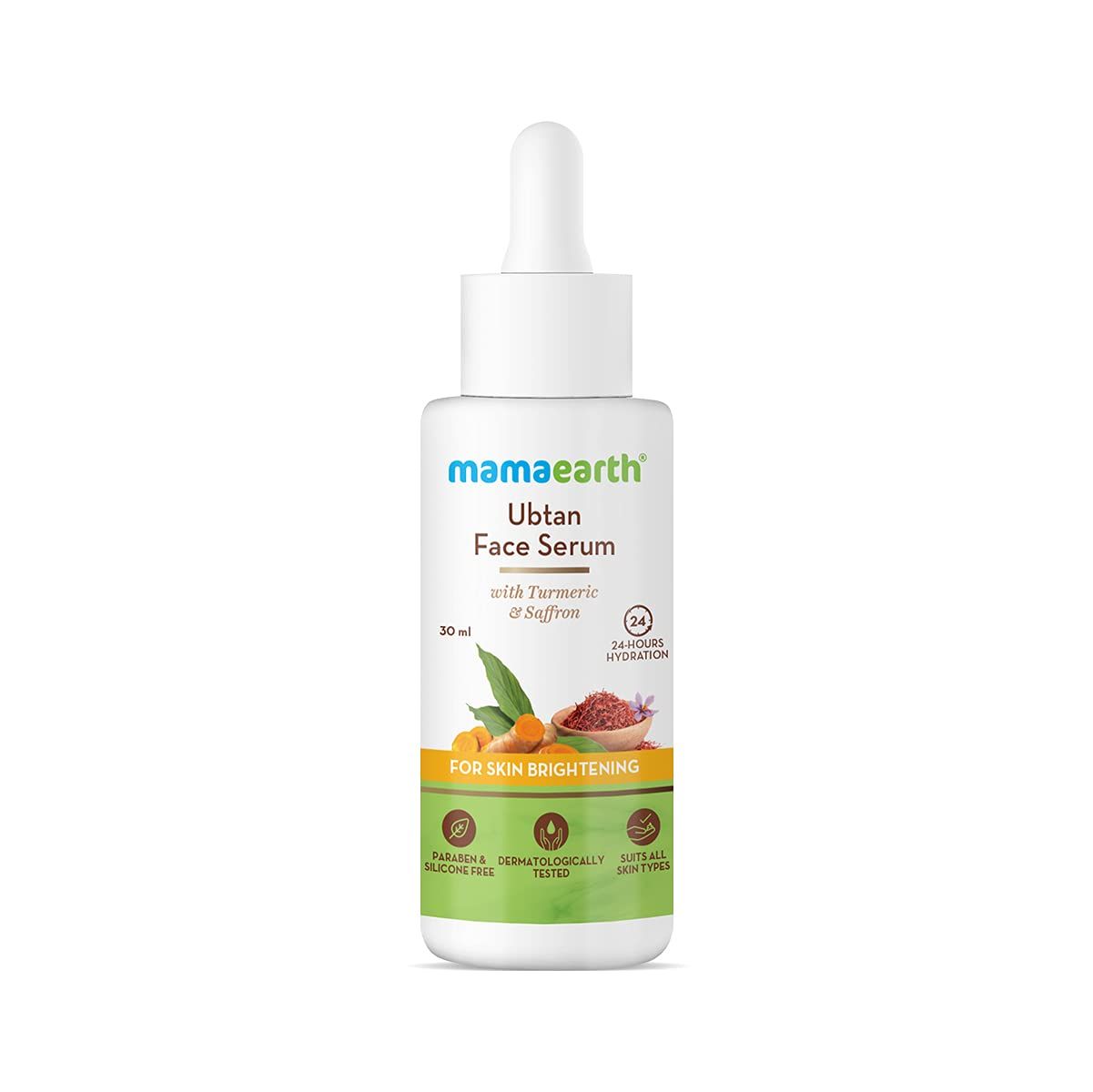 Mamaearth Ubtan Face Serum for Radiant Skin Helps Give Natural Glow &amp; Retain Moisture Balance Turmeric &amp; Saffron Infused Sun Damage Repair Solution 1.01 Fl Oz30ml