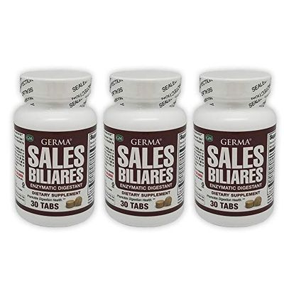 Germa Bile Salts Natural Dietary Supplement. Enzymatic Digestant. Aids in The Digenstion of Starch, Protein and Fat. 30 Tablets. Pack of 3