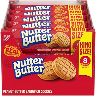 NUTTER BUTTER Peanut Butter Sandwich Cookies, King Size, 10-3.5 oz Snack Packs
