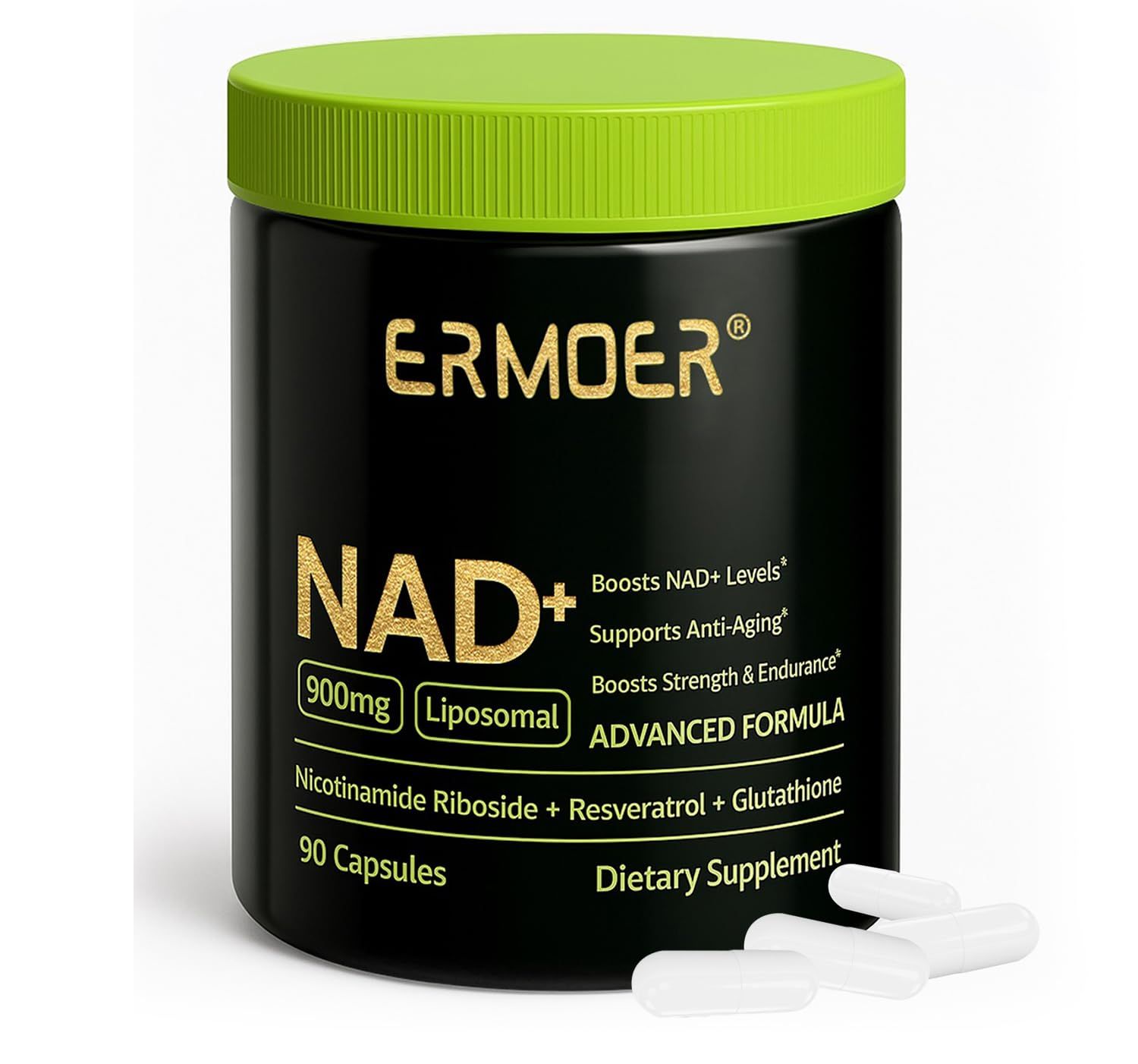 CUOJU NAD Supplement, NAD Nicotinamide Riboside Resveratrol 900mg, Liposomal NAD for Women &amp; Men, NMN Supplement Alternative for Anti-Aging, Energy Booster - 90 Capsules