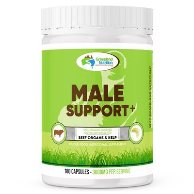 GRASSLAND NUTRITION 100 Organic Australian: Male Support Blend of Beef Organs - B12, CoQ10, Iodine 180 Capsules