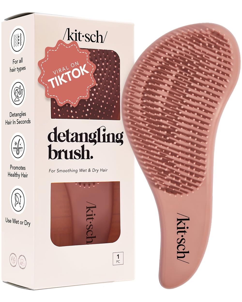 Kitsch Detangler Hair Brush for Curly or Straight, Wet and Dry Hair, Detangling Brush with Flexible Hairbrush Bristles, Hair brushes for Women &amp; Men, Adults &amp; Kids, for Shower &amp; Travel - Terracotta