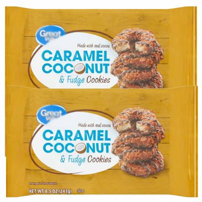 Caramel Coconut &amp; Fudge Cookies, Chocolatey Chewy Drizzling, Great Snack Snacking Food Dessert Sweet Treat, 8.5oz Value Pack of 2