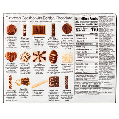 Kirkland Signature European Cookies With Belgian Chocolate, 49.4 Ounce Pack of 6