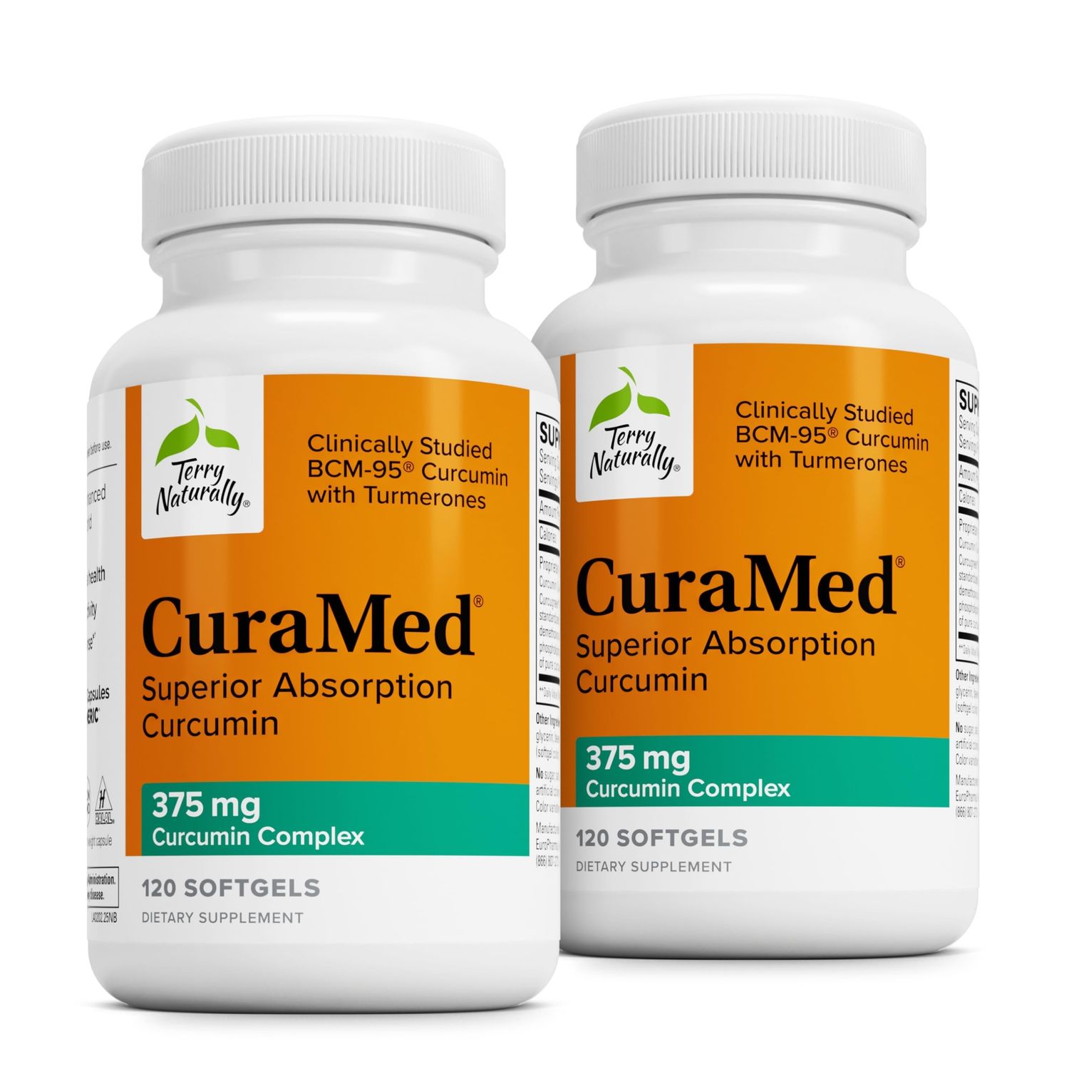 Terry Naturally CuraMed 375mg - Antioxidant Supplement for Brain &amp; Immune Health Support - Dietary Supplement with Curcumin &amp; Turmeric Essential Oil - Herbal Liver Support - 120 Softgels Pack of 2