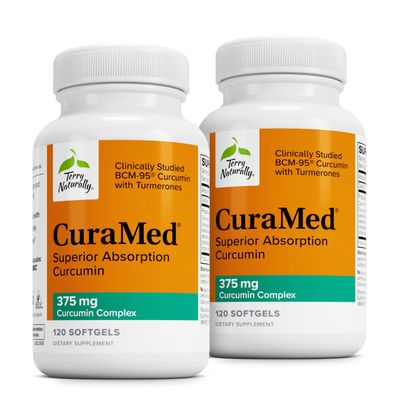 Terry Naturally CuraMed 375mg - Antioxidant Supplement for Brain &amp; Immune Health Support - Dietary Supplement with Curcumin &amp; Turmeric Essential Oil - Herbal Liver Support - 120 Softgels Pack of 2