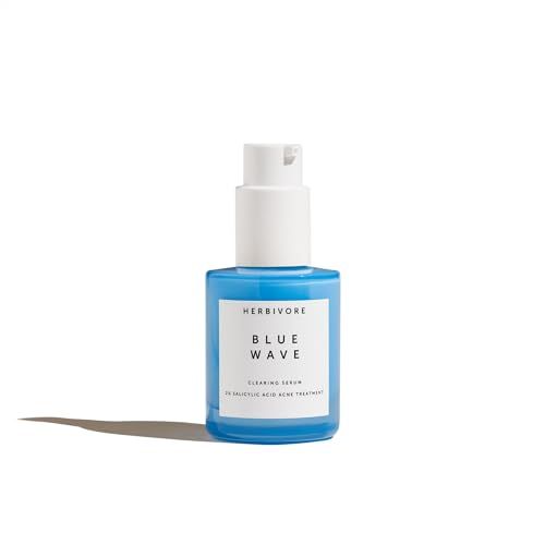 HERBIVORE Blue Wave Clearing Serum Acne Treatment - 2 Salicylic Acid Blue Tansy Willow Bark, Plant-based, Vegan, Cruelty-free, 30mL 1 oz