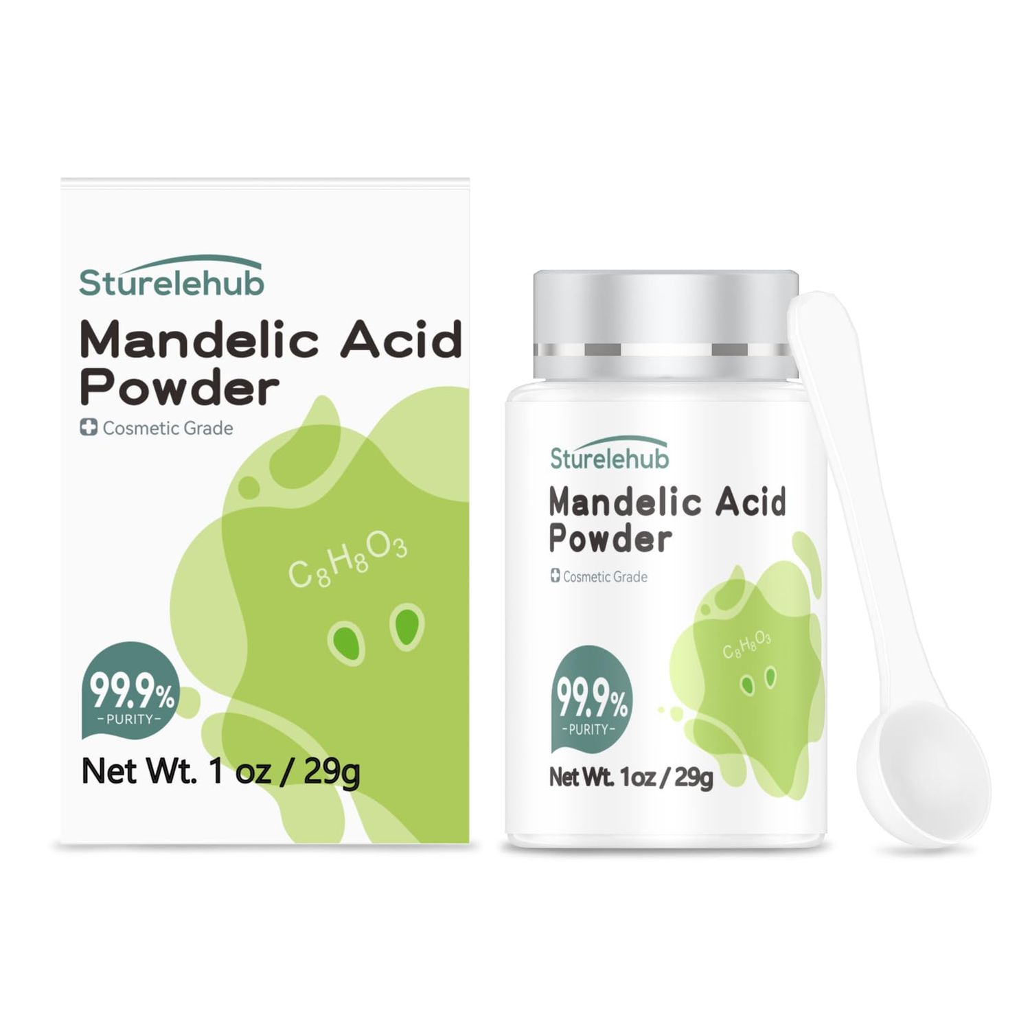 Sturelehub Mandelic Acid Powder, 1OZ 99.9 Purity, Natural, Cosmetic Grade, DIY Mandelic Acid Serum, Mandelic Acid PeelMask, Make Your Own Mandelic Acid Cream, Moisturizer
