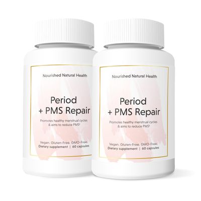 Nourished Period PMS Repair - Menstrual Cycle Support Supplement for Women - Vegan Formula for Monthly Cycles, Cramping, Mood, Headaches - 120 Capsules