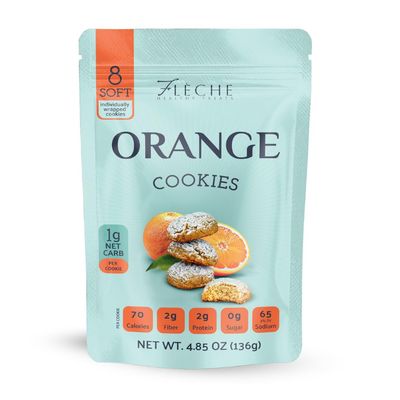 Orange Cookies, Sugar Free, Gluten Free, Dairy Free, Low Fat, Keto, Fleche Healthy Treats, 4.85Oz Pack of 1