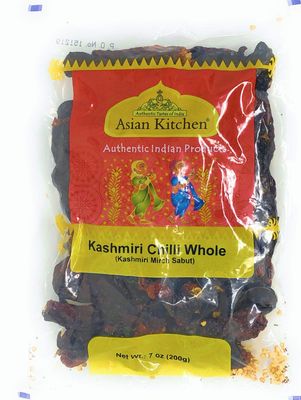 Asian Kitchen Kashmiri Chilli Whole, Low Heat Indian Chilli 7oz 200g All Natural Vegan Gluten Friendly NON-GMO Indian Origin