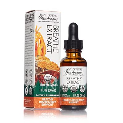 Host Defense Breathe Extract - Immune &amp; Respiratory Support Mushroom Liquid Supplement - Herbal Lung Health Supplement with Chaga, Reishi &amp; Cordyceps - 1 fl oz 30 Servings