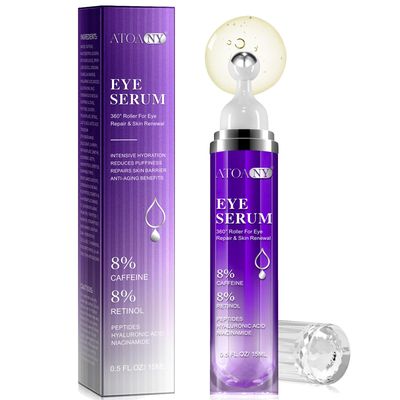 Eye Serum for Dark Circles and Puffiness with 8 Caffeine 8 Retinol Hyaluronic Acid Niacinamide, Under Eye Cream Anti Aging for Puffiness and Bags with 360 Eye Roller Ball for Women