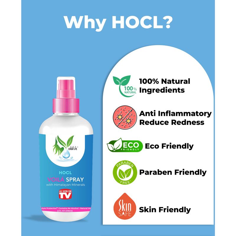 VoilaVe HOCL Spray Hypochlorous Acid Spray for Skin HOCL Face &amp; Body Mist Toner for Acne, Scars, Redness, Irritations, Itchy Scalp &amp; Piercing Aftercare As Seen on TV - 8oz Packaging May Vary