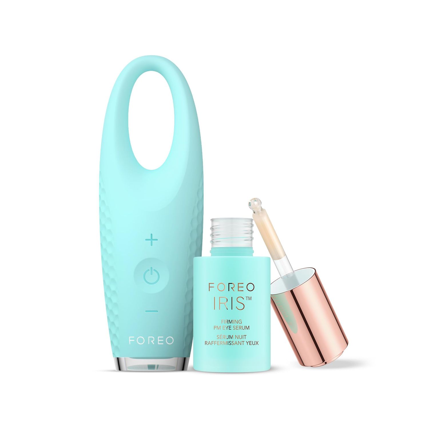 FOREO Eye Candy IRIS 2 Bundle - Lymphatic Drainage Eye Massager FOREO IRIS Firming PM Eye Serum, 0.5 oz - Dark Eye Circle Remover &amp; Eye Bags Remover - Anti Wrinkle Eye Puffiness Reducer - Mint