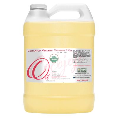 Dr Joe Lab Organic Vitamin E and Geranium Essential Oil Infused Blend - Natural 43,000 IU Non-GMO Vegan Multi-Use for Skin Hair Face Body Moisture for Daily Use 128 oz 1 Gallon