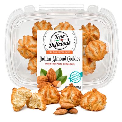 True Delicious ITALIAN ALMOND COOKIES, Gluten Free Ingredients, Almond Paste Soft Cookies with real orange puree 4 boxes of 6oz each