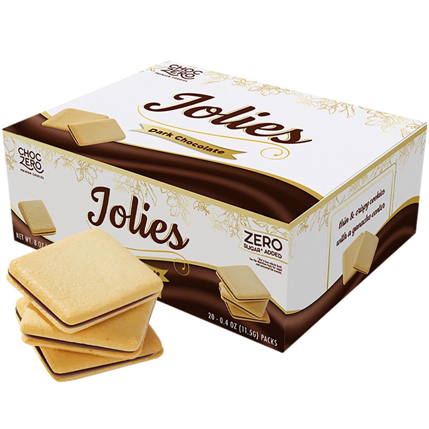 ChocZero Chocolate Cookies, Dark Chocolate Jolies, Gluten Free, No Added Sugar, 20 Crispy Chocolate Filled Keto Cookies Per Box, 8 Ounce Pack of 1