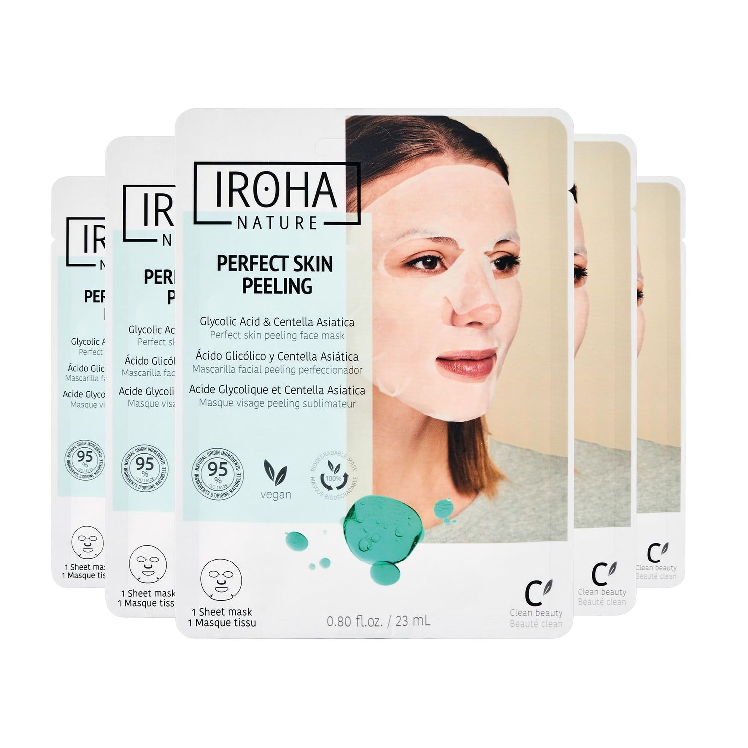 IROHA NATURE, Glycolic Acid Skincare Mask - Pack of 5 Pieces