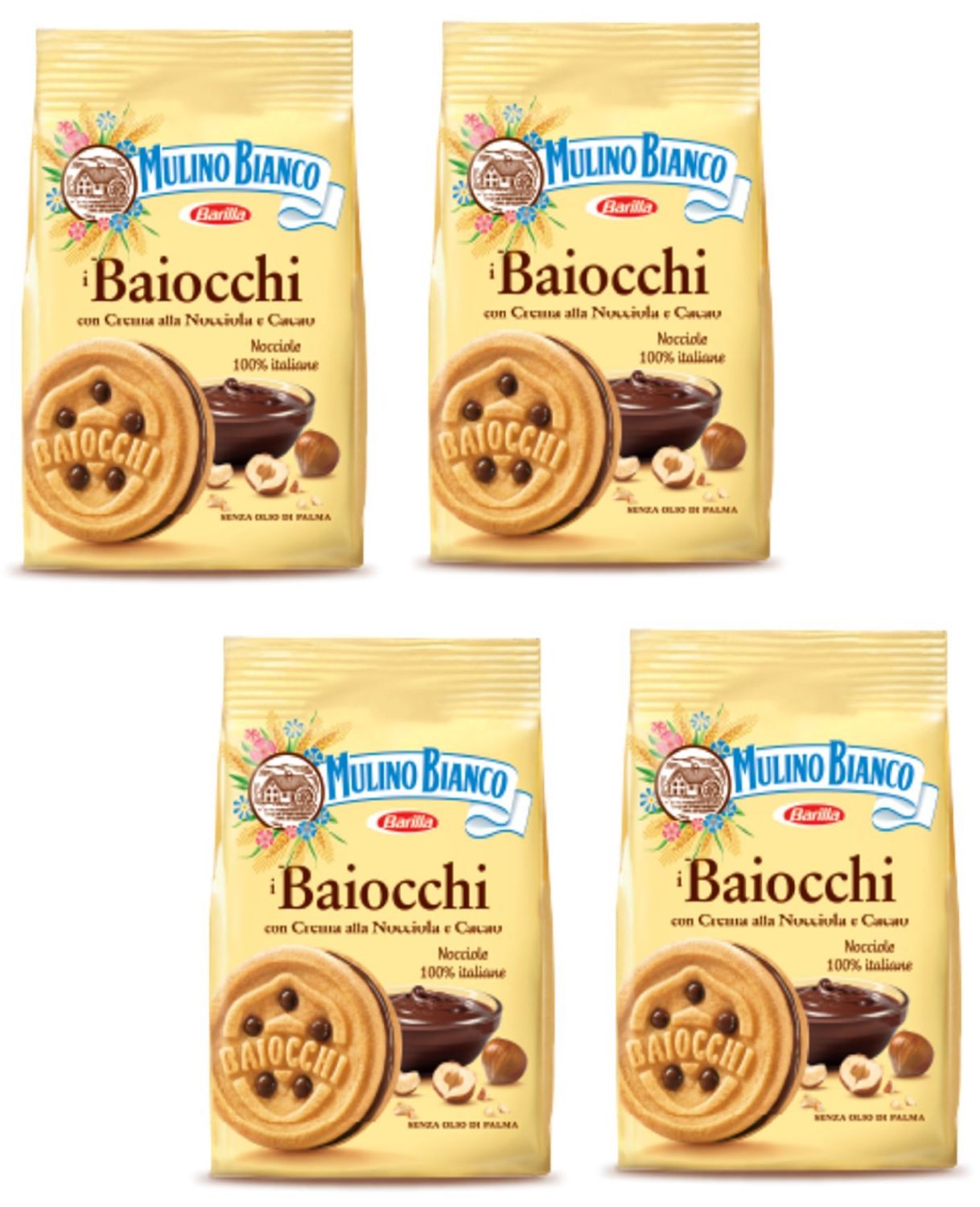 Mulino Bianco: i Baiocchi Cookies with cream hazelnut and cocoa - 9.17 Oz 260g - Pack of 4 Italian Import