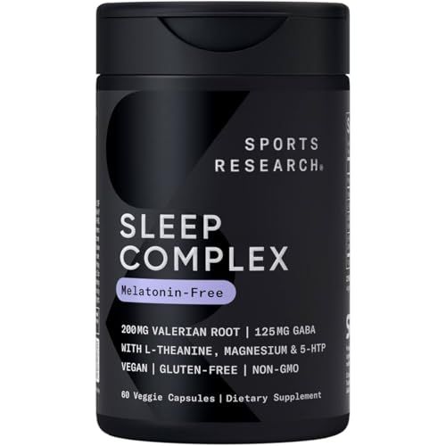 Sports Research Sleep Complex- Melatonin-Free Vegan Capsules - with Valerian Root, GABA, L-Theanine, Magnesium &amp; 5-HTP - 30 Servings