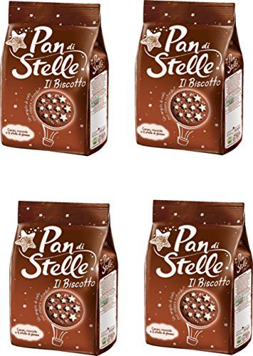 Mulino Bianco: Pan di Stelle biscuit with cocoa , hazelnuts and many magical starlets of icing - 12.34 Oz 350g Pack of 4 Italian Import