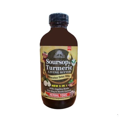 Soursop &amp; Turmeric Living Bitter 5 in 1 with Angelica Roots, Nut Meg &amp; Myrrh Extracts Hebal Tonic 8oz