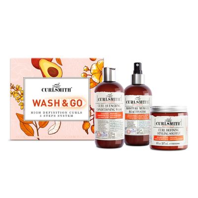 Curlsmith - Wash &amp; Go High Definition Curls Kit: 3-Step System - Vegan Haircare for Dry, Wavy, Curly or Coily Hair