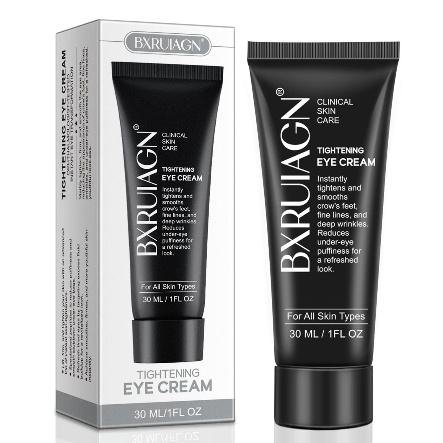 BXRUIAGN Instant Eye Tightener - Under Eye Tightening Cream for Puffiness &amp; Wrinkles, Anti-Aging Eyes Serum with Hyaluronic Acid &amp; Peptides, Dark Circle Treatment, EYE Bag Remover Treatment black, 1