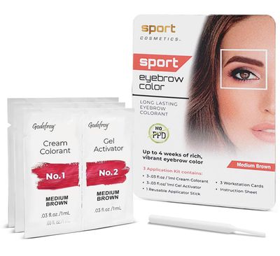 Sport Cosmetics Eyebrow Color For Women, 3 Application Kit, Medium Brown