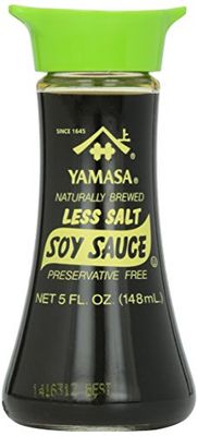 Yamasa Soy Sauce, Naturally Brewed Less Salt Low Sodium Preservative Free in Glass Dispenser, 5 fl oz Pack of 1