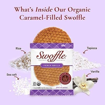 Gluten Free Organic Stroopwafels by Swoffle - French Vanilla 4 1.16oz Wafers non-GMO, Wheat Free, Kosher, Soy Free, Nut Free and All Natural!