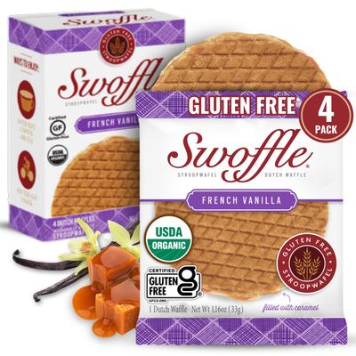 Gluten Free Organic Stroopwafels by Swoffle - French Vanilla 4 1.16oz Wafers non-GMO, Wheat Free, Kosher, Soy Free, Nut Free and All Natural!
