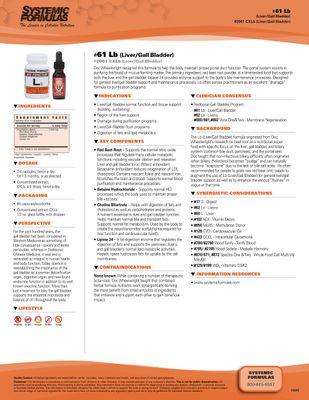 Systemic Formulas Lb - LiverGall Bladder 60 Capsules Bio Function 61. Liver Gall Bladder Support, Portal Duct Function Supplement. Contains Red Beet Root Powder.