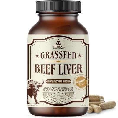 Tribal Harvest Grass Fed Beef Liver Capsules, 45-Day Supply, Key Nutrients for Enhanced Energy, Mental Clarity &amp; Mood, 100 Pasture-Raised &amp; Hormone-Free, 180 Freeze Dried Liver Pills 3000 mg