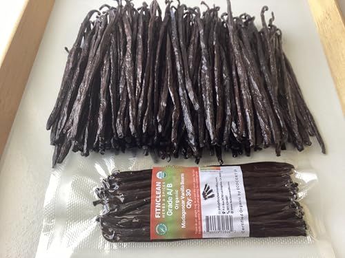 30 Organic Madagascar Vanilla Beans Grade AB. Certified USDA Organic. 5-7 by FITNCLEAN VANILLA. Bourbon Fresh Whole NON-GMO Pods