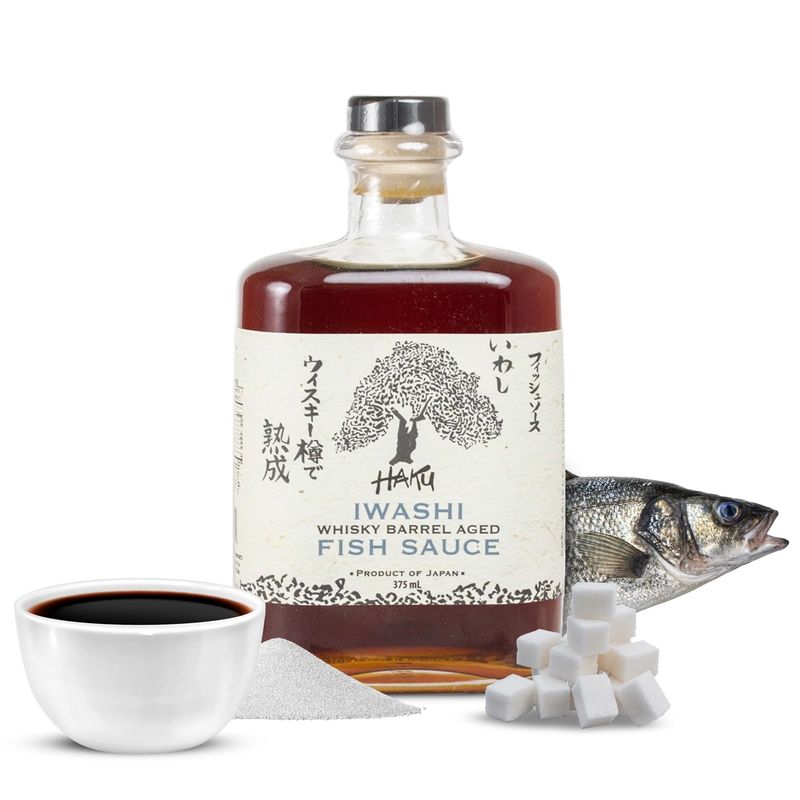 Haku Iwashi Whiskey Barrel Aged Fish Sauce 375 ml - Authentic Japanese Umami Anchovy Seasoning Sauce - Refined Traditional Gourmet Dip Sauce, Condiment, Marinade for Meat, Salad, Stir Fry &amp; Soup