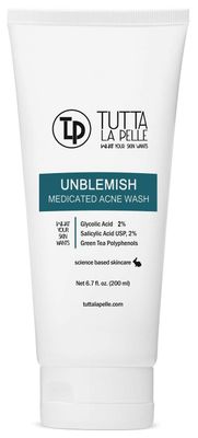 Exfoliating Face Wash Glycolic Acid 2 Salicylic Acid 2 - Medicated Unblemish Cleanser AHA BHA Acne Wash, with calming green tea, oil free, Helps for Acne, Oiliness, Blackheads, Cystic Acne 6.7 Fl Oz