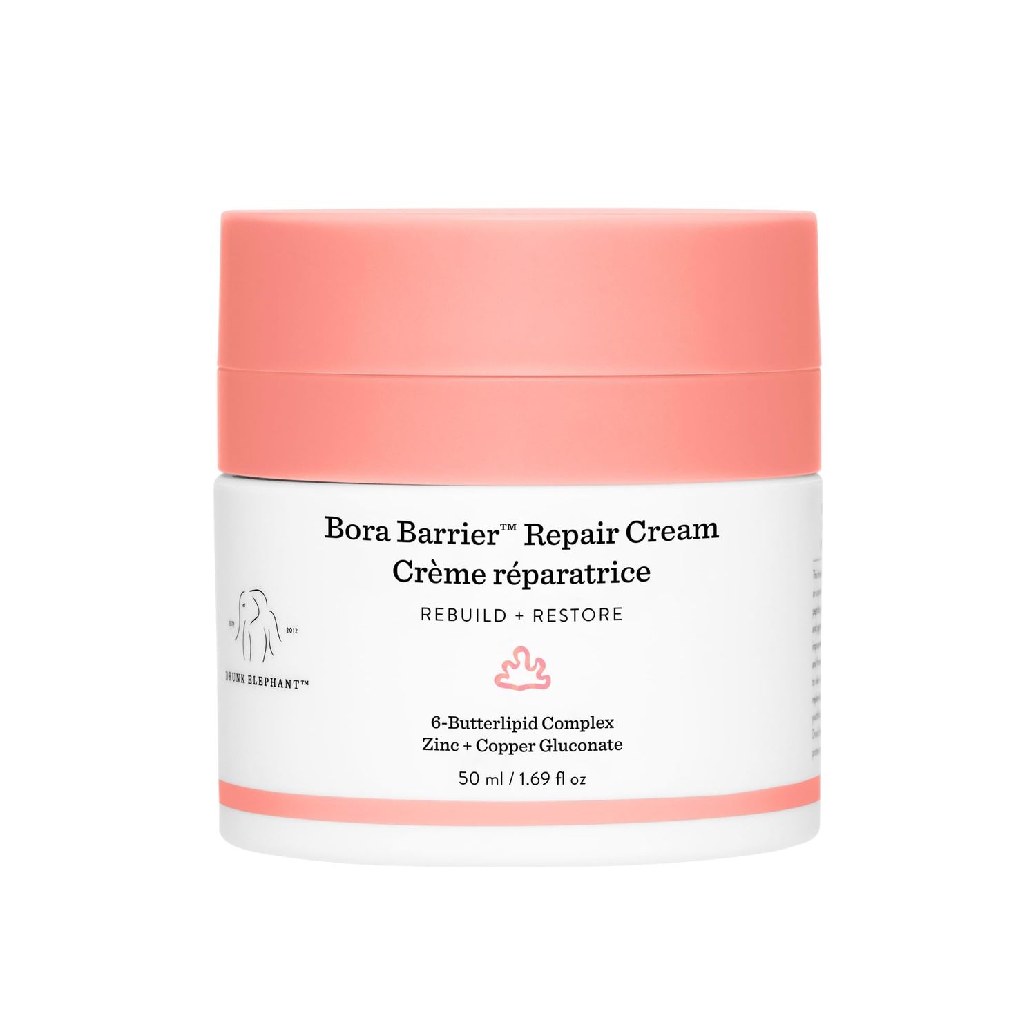Drunk Elephant Bora Barrier Repair Cream - 50 ml1.69 fl oz - Ultra-Rich Moisturizer - Clean Clinical Skincare - Cruelty-Free - Dermatologist-Tested - Free of Essential Oils, Silicones, and Fragrance