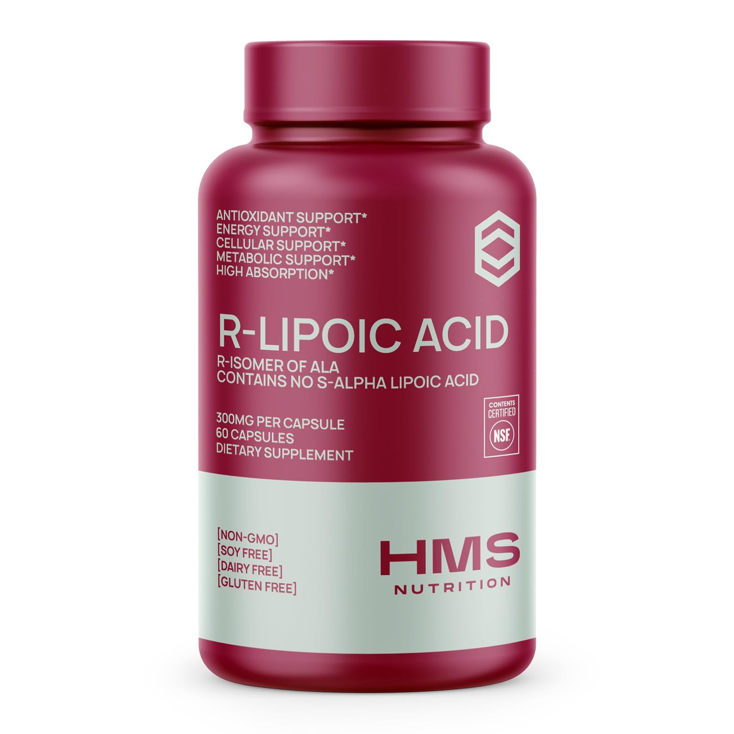 Stabilized R-Lipoic Acid 300mg Per Serving, R Alpha Lipoic Acid ALA Supplement Antioxidant for Nerve, Energy &amp; Metabolism Support, NSF Certified Supplements, Non-GMO &amp; Vegan,60 Capsules,2 Month Supply