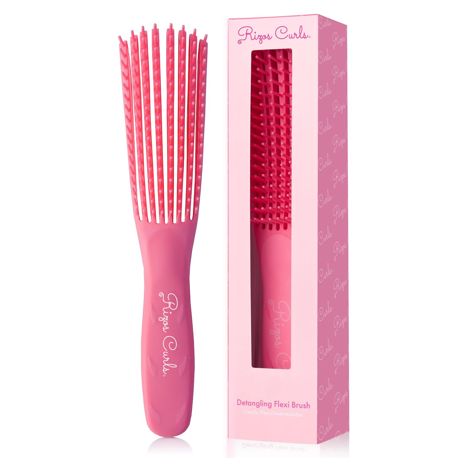 Rizos Curls Detangling Flexi Brush, Detangle Curly, Coily Curls, Shower Brush, Reduce Hair Loss &amp; Breakage, Distribute Product and Add Shine, Pink